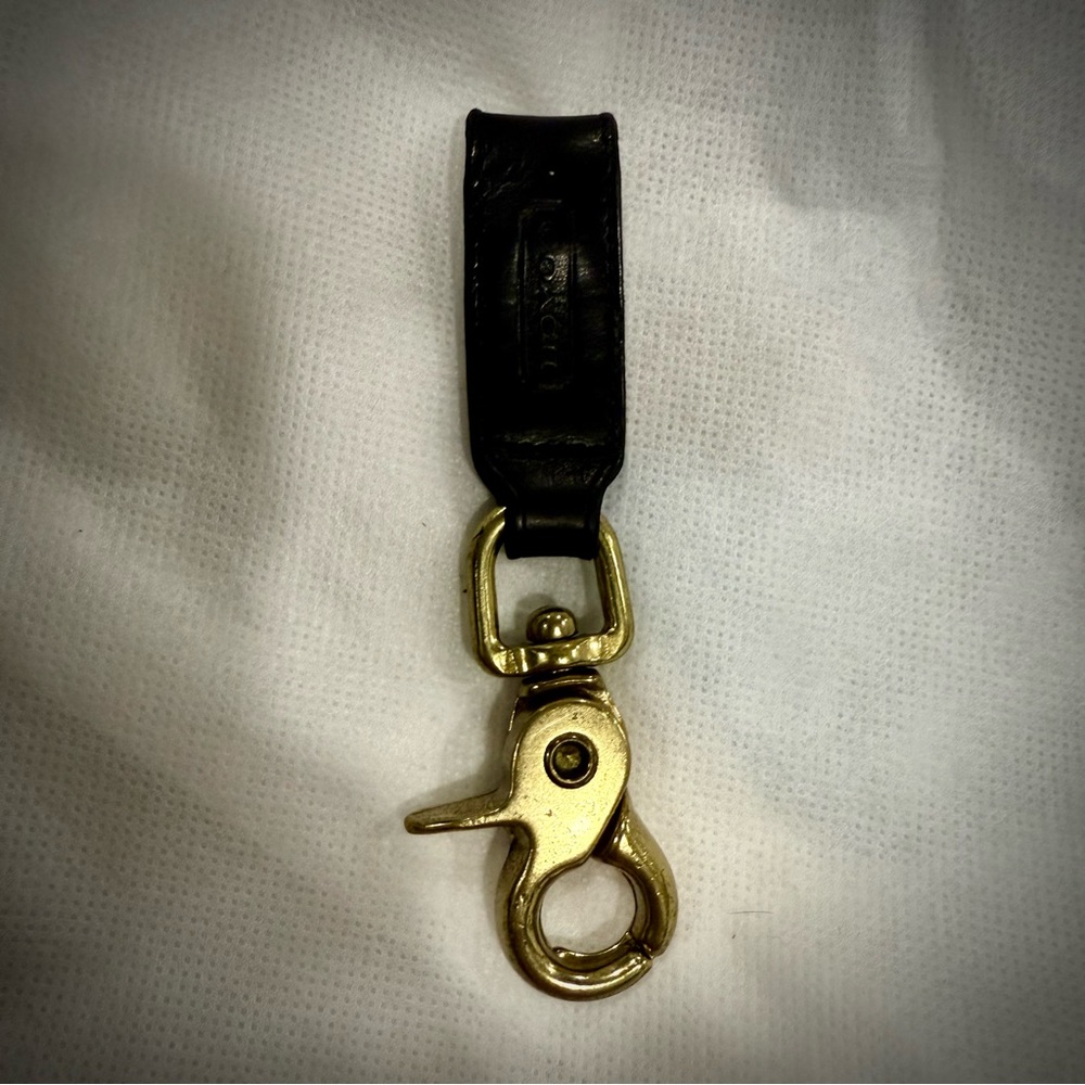Coach Vintage Black Leather Trigger Brass Snap Keychain